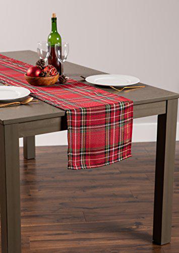 dii holiday metallic plaid kitchen tabletop collection, 14x72, red