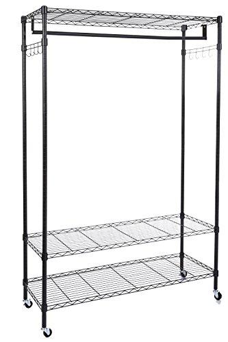 Modrine Clothing Rolling Rack 3 Tiers Heavy Duty Garment With Lockable Wheels 2 Side Hooks And 1 Clothes Rod Black Modrine Clothing Rolling Rack, Heavy Duty Garment Rack