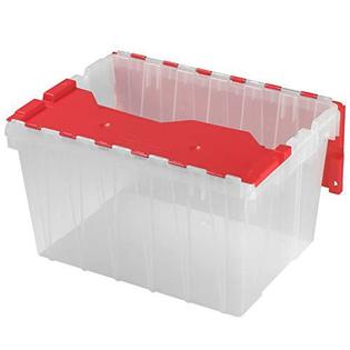 Akro-Mils Holiday Storage KeepBox Plastic Storage Container 12 Gallon with Hinged Attached Lid, 66486clred, (21-inch L by 15-inch W by 12-Inch H), Cle