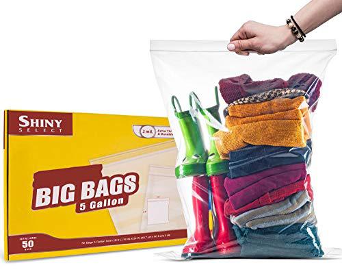 Shiny Select [pack of 50] extra large bags, clear plastic 5 gallon bags for marinating, brining large turkey roasts, meat, fish, moving, o