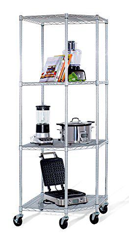 Trinity Home Entertainment trinity ecostorage 4-tier nsf corner wire shelving rack with wheels, 27 by 17 by 13 by 17 by 72-inch, chrome