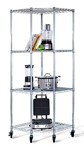 Trinity Home Entertainment trinity ecostorage 4-tier nsf corner wire shelving rack with wheels, 27 by 17 by 13 by 17 by 72-inch, chrome