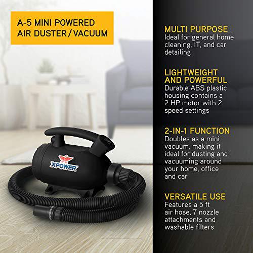 xpower a-5 multi-purpose mini powered air duster vacuum - black
