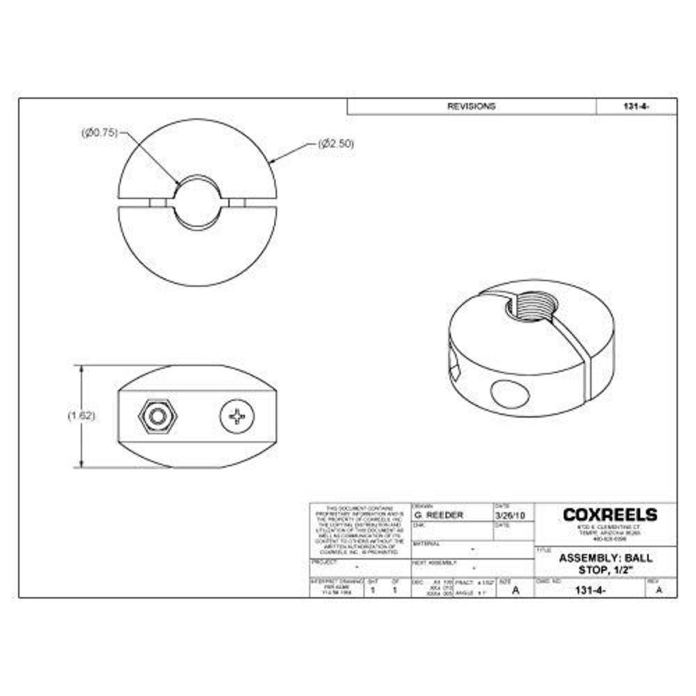 coxreels 131-4 ball stop for spring driven reel, fits 1/2" hose, 2-1/2? od x 3/4? id