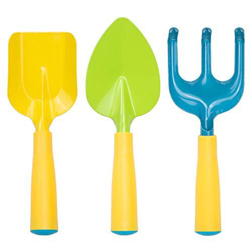 wildwave kids garden tools set, 3-pack trowel shove rake made of metal with sturdy handle.8 inch long gardening tools gift fo