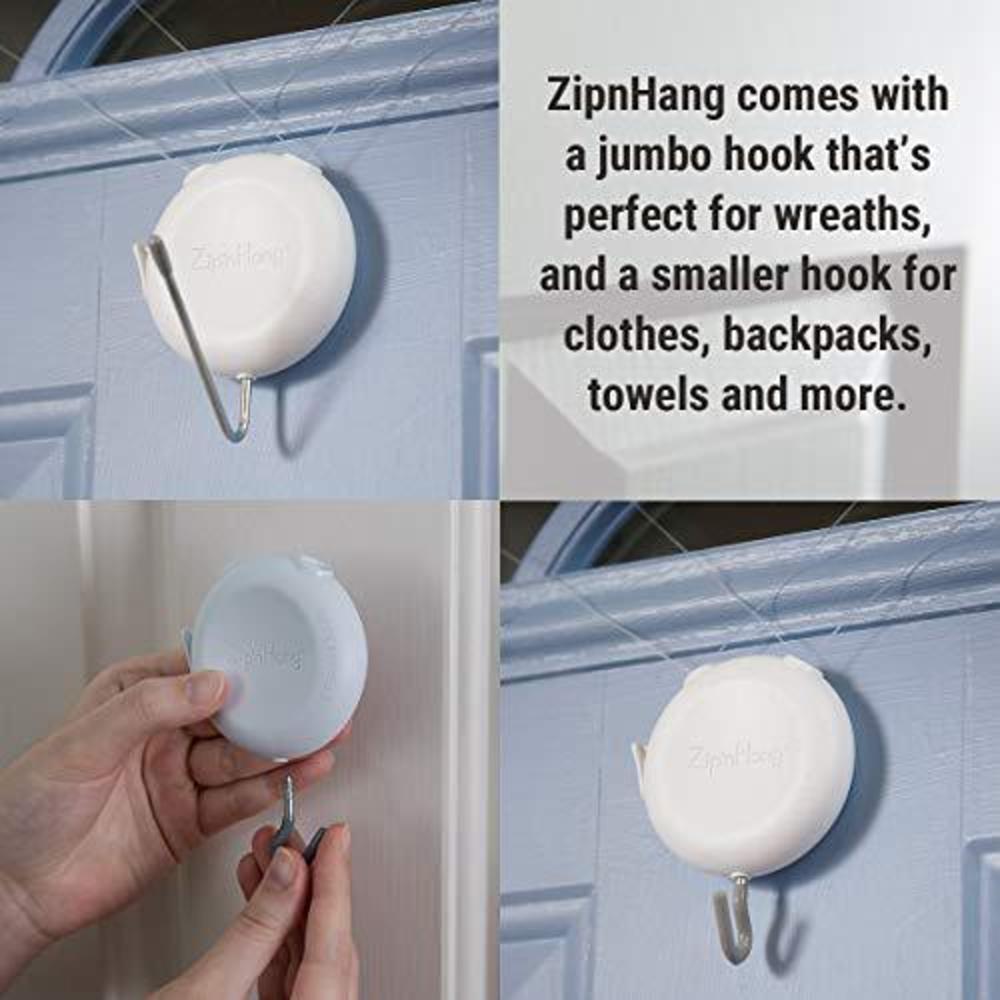 zip \'n hang over the door hooks for damage free hanging - zipnhang: adjustable door hanger. wreath hanger for front door. hooks for hangi