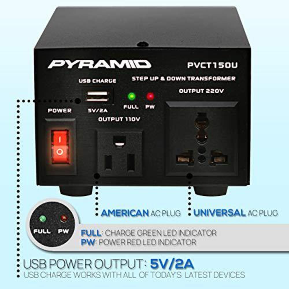 Pyramid step up and down converter - 50 watt voltage converter transformer w/usb charging port, uk power adapter, ac 110/200 to 220/2
