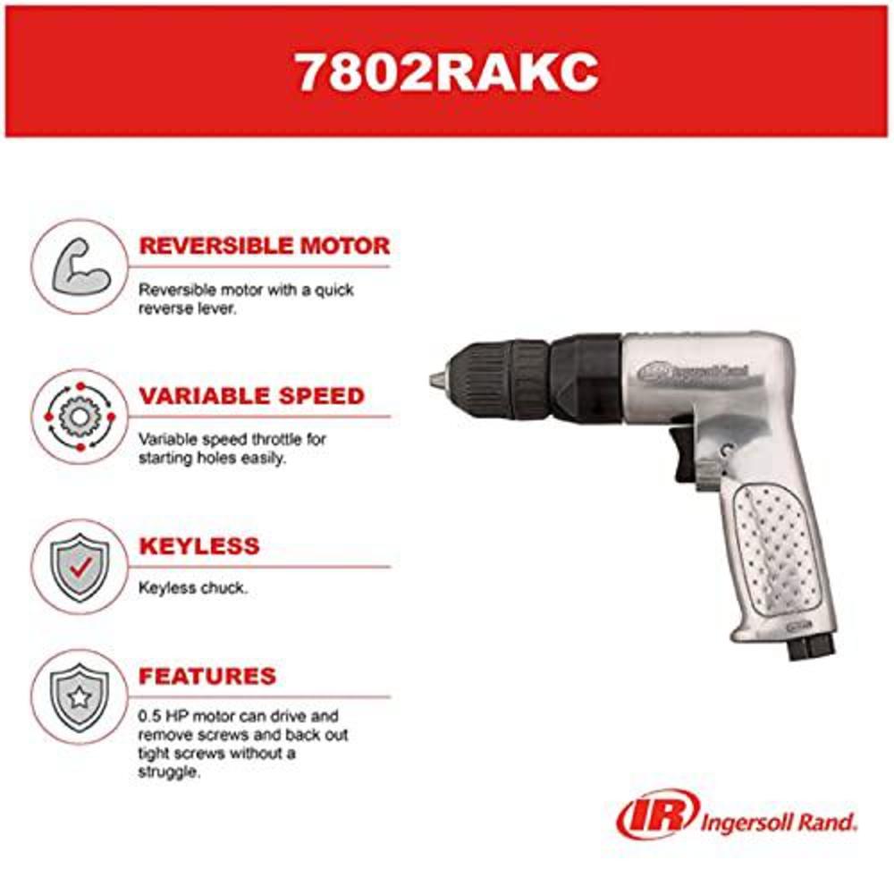 Ingersoll Rand ingersoll-rand 7802rakc heavy duty 3/8-inch reversible pneumatic drill with keyless chuck