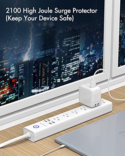 AUOPLUS surge protector power strip with usb ports, 10ft extension cord, 6 outlets and 4 usb ports, auoplus mountable power strip fla