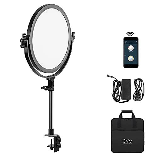 GVM Great Video Maker gvm desk mount led video light, 10'' round key light with built-in diffuser and lcd display, bi-color professional light for 