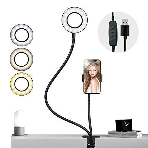 ls photography clip on selfie ring light stand with phone holder, flexible arms for video photography desk lamp bedroom, lgg7