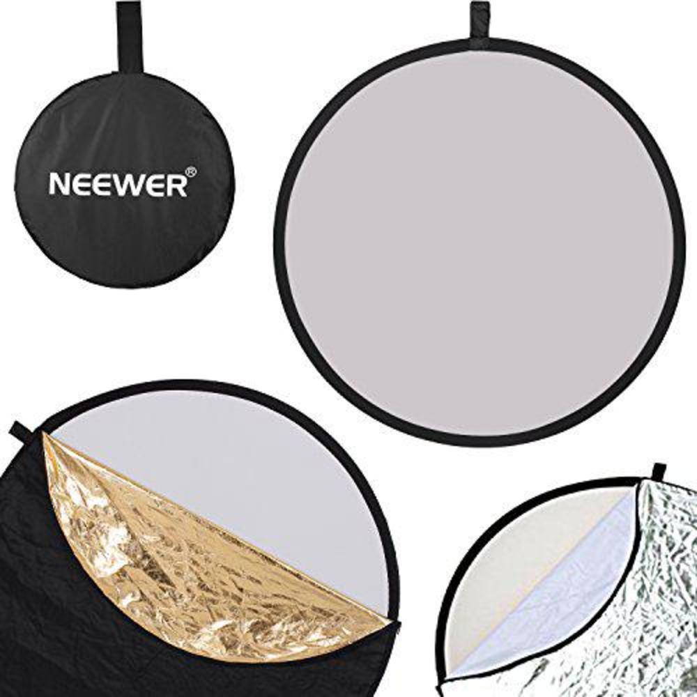 neewer portable 5 in 1 60x60cm/22"x22" translucent, silver, gold, white, and black collapsible round multi disc light reflect