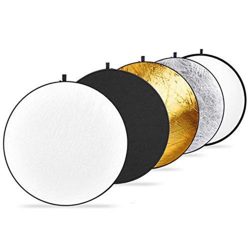 neewer portable 5 in 1 60x60cm/22"x22" translucent, silver, gold, white, and black collapsible round multi disc light reflect