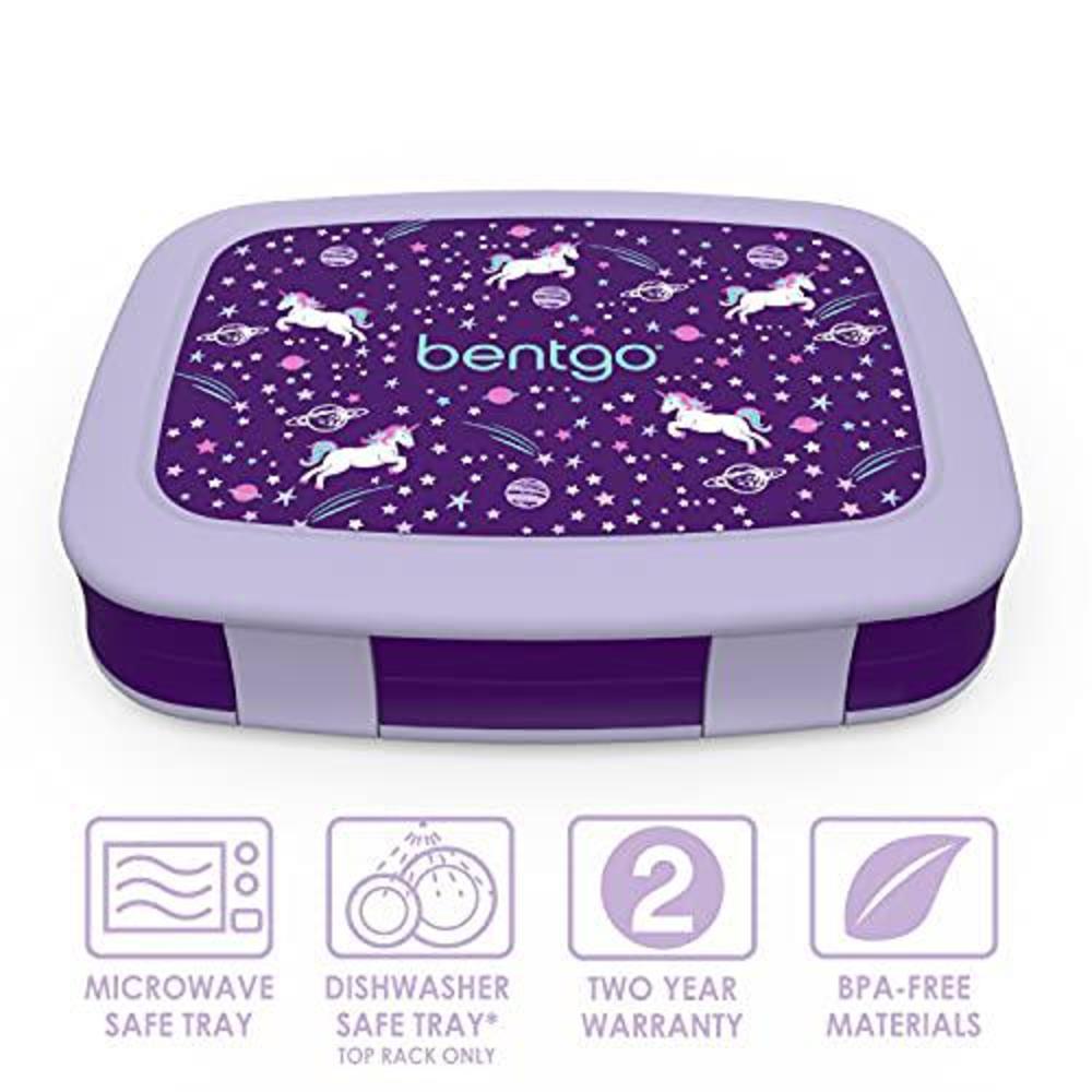 bentgo kids prints (unicorn) - leak-proof, 5-compartment bento-style kids lunch box - ideal portion sizes for ages 3 to 7 - b