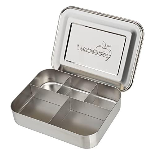 LunchBots Large Cinco Stainless Steel Lunch Container - Five Section Design Holds a Variety of Foods - Metal Bento Box for Kids