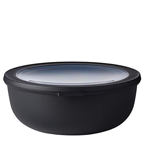 mepal, cirqula multi food storage and serving bowl with lid, food prep container, shallow, nordic black, 2.3 quarts (2.25 lit