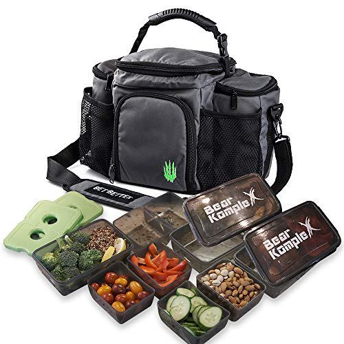 bear komplex insulated meal prep management lunch bag, 6 compartment lunch box cooler tote with 3 microwave dishwasher safe p
