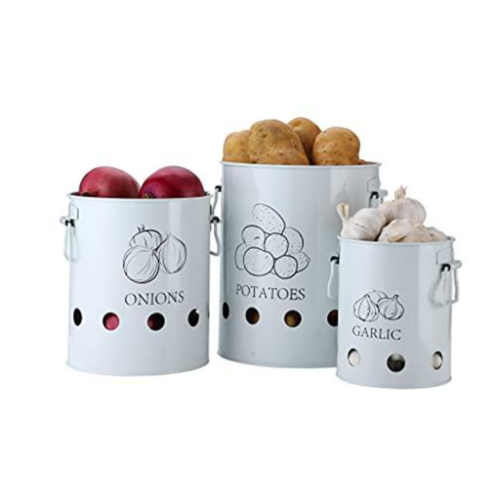 g.a homefavor set of 3 antique cream vintage potato onion kitchen storage canisters jars pots containers 3 pack set, potatoe,