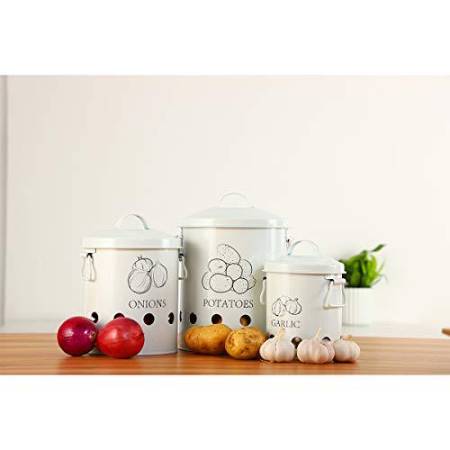 g.a homefavor set of 3 antique cream vintage potato onion kitchen storage canisters jars pots containers 3 pack set, potatoe,