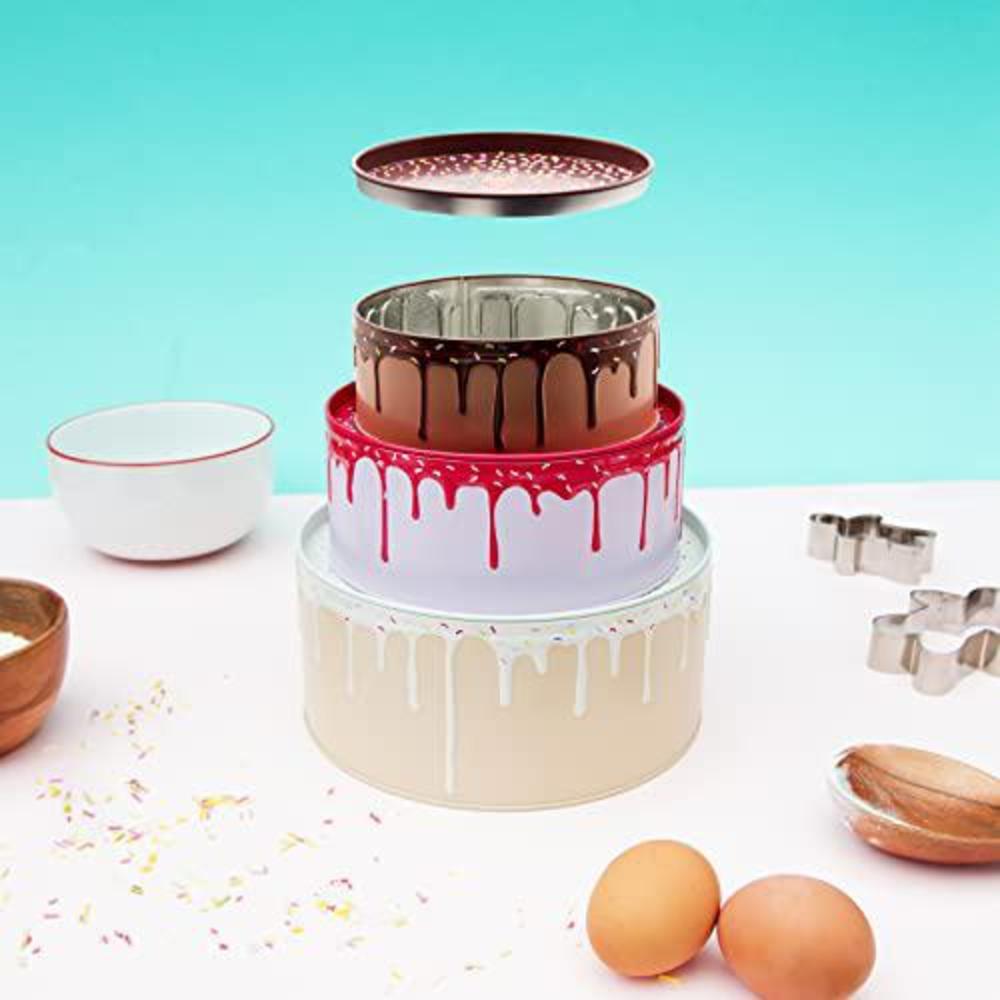 suck uk cake container set | cake holder & cookie tin kitchen accessories with tiered design | cake boxes & general food stor