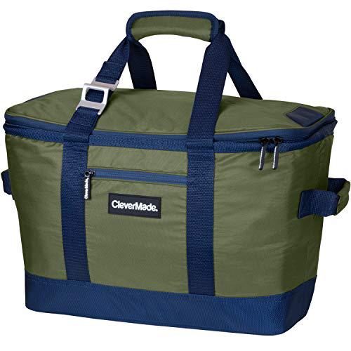 clevermade collapsible cooler bag: insulated leakproof 50 can soft sided portable cooler bag for lunch, grocery shopping, cam