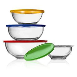 nutrichef glass mixing bowl set - 4 sets stackable superior premium meal-prep container w/ airtight locking lid, bpa-free lea