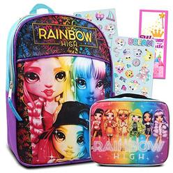 rainbow studios high school supplies set for kids, girls - bundle with rainbow high 11 inch backpack and lunch bag plus unico