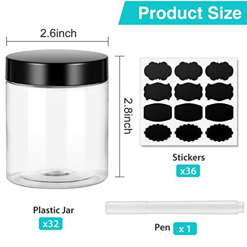 CrazyStorey 8 oz plastic jars with lids,(crazystorey)32 pack clear plastic  slime containers for kitchen