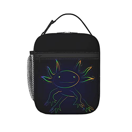 hsxoow lunch bag stylized rainbow axolotl print insulated lunch box keep warm/cool lunch tote bag reusable portable lunch bags