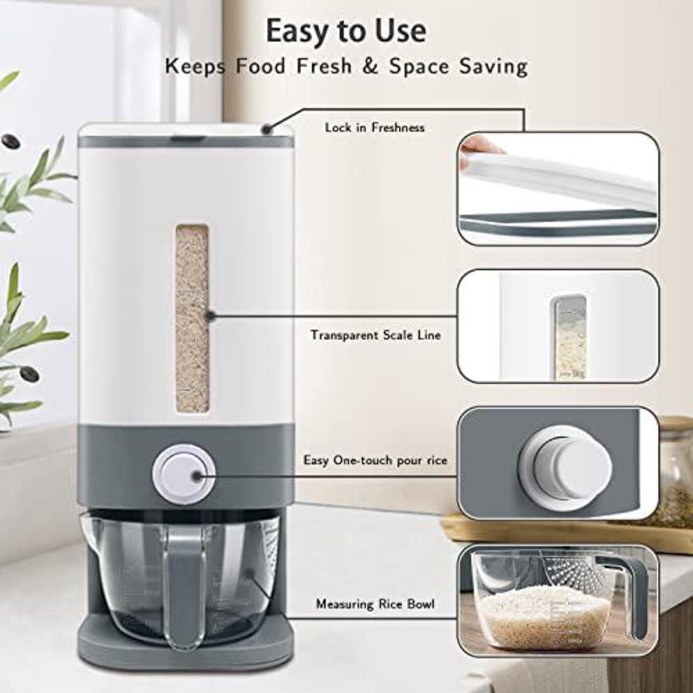 lenwi 25 lbs rice dispenser, large cereal dry food storage containers with measuring cup,bpa-free household for kitchen pantr