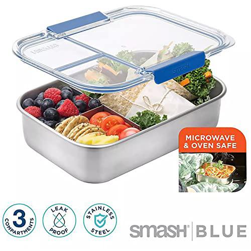 Smash eco-friendly 8-piece lunch kit - blue color - box with 3 compartments,  snack box, 16.9