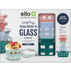 Ello Duraglass Round glass Meal Prep Storage containers Set with Leak Proof Airtight Lids, 10 Pc Multi-Size, Melon