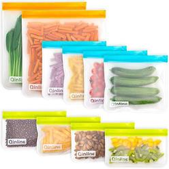 Qinline Reusable Storage Bags - 10 Pack BPA FREE Freezer Bags(2 Reusable Gallon Bags + 4 Leakproof Reusable Sandwich Bags + 4 THICK