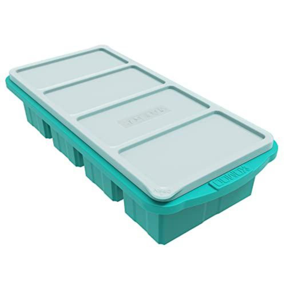 XOMOO large ice cube freezing tray non-stick soup, silicone freezing tray with lid, multifunction freezer container with 4 compartm