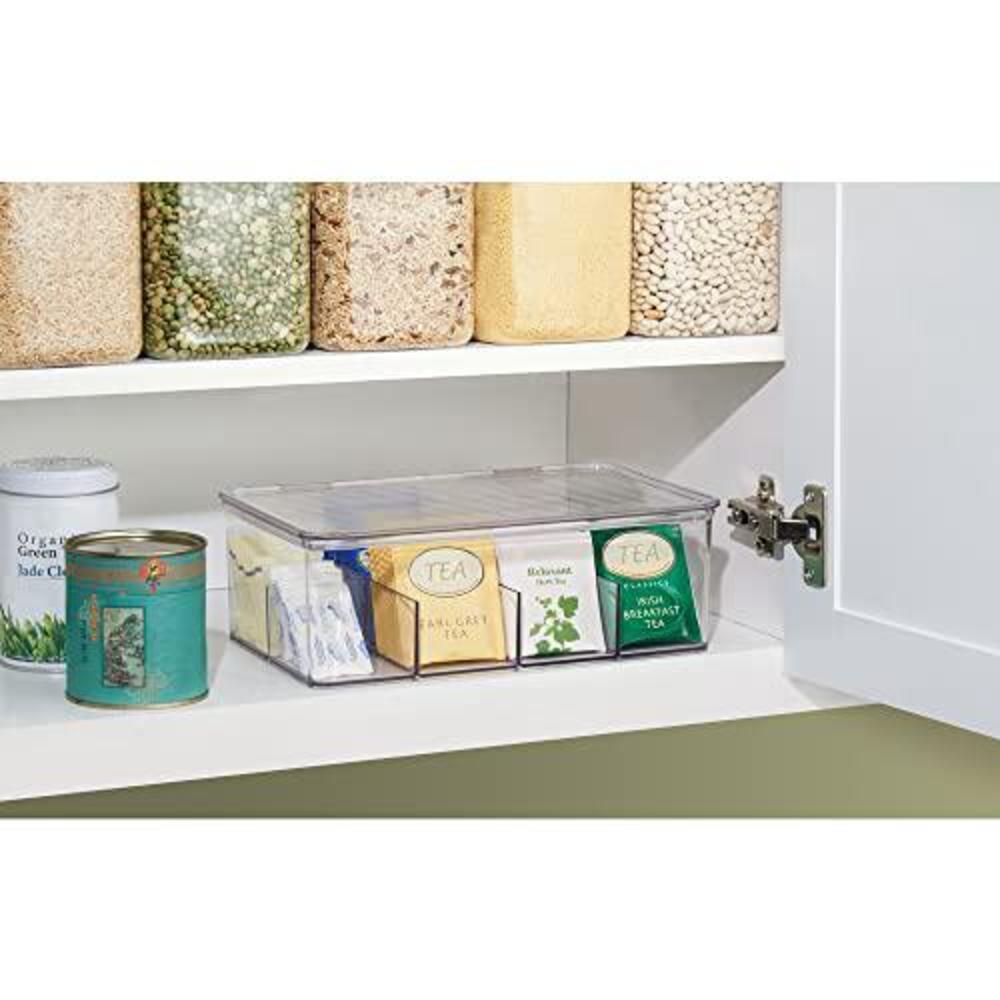 mdesign plastic stackable tea bag organizer storage bin with lid for kitchen cabinets, countertops, pantry - container holds 