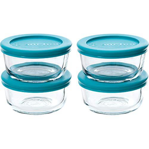 anchor hocking classic glass food storage containers with lids, teal, 1 cup (set of 4)
