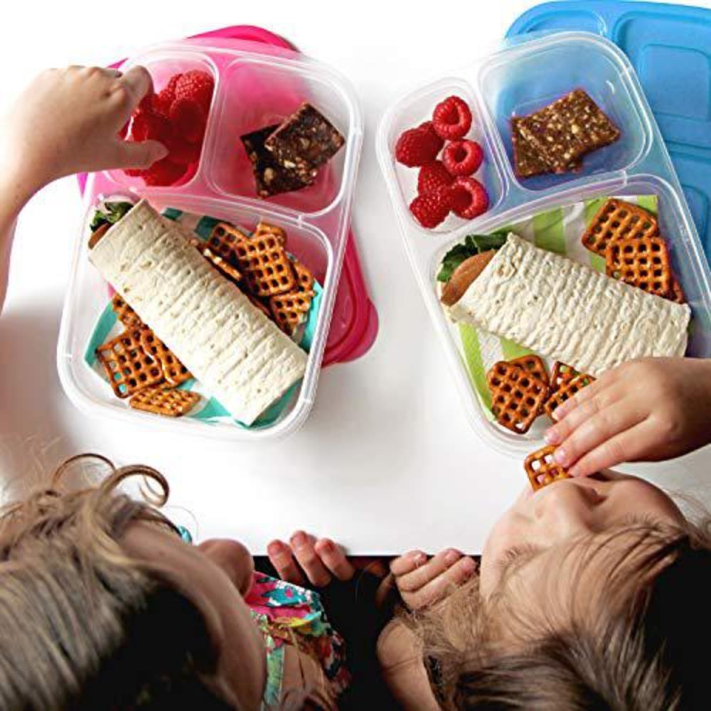 easylunchboxes - bento lunch boxes - reusable 3-compartment food containers for school, work, and travel, set of 4, brights