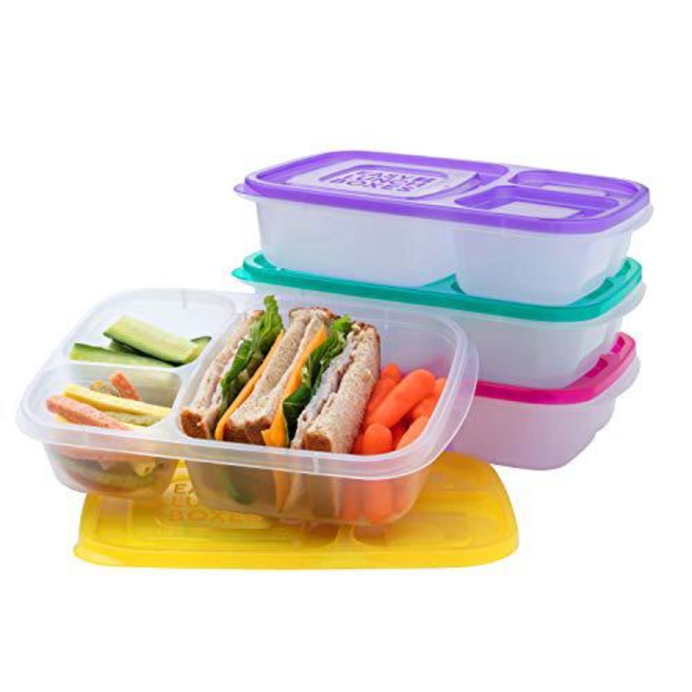easylunchboxes - bento lunch boxes - reusable 3-compartment food containers for school, work, and travel, set of 4, brights