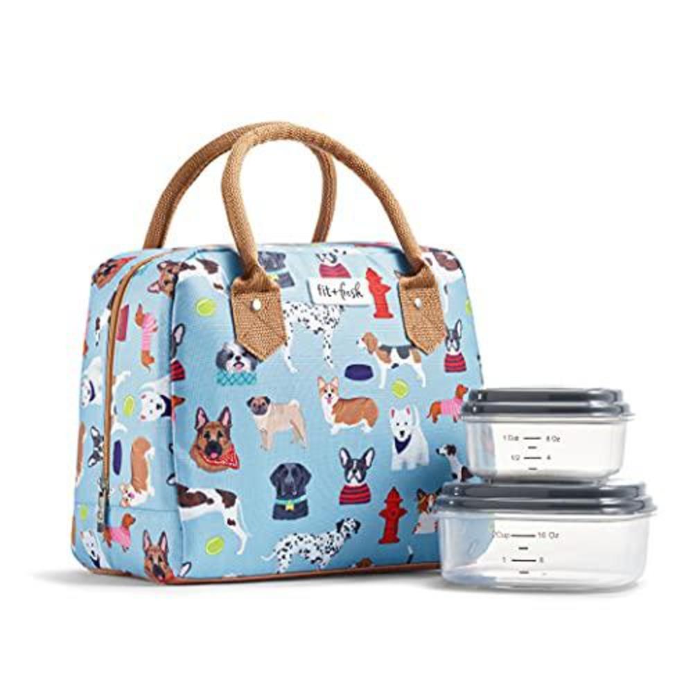fit & fresh bloomington insulated lunch bag, large, dogs