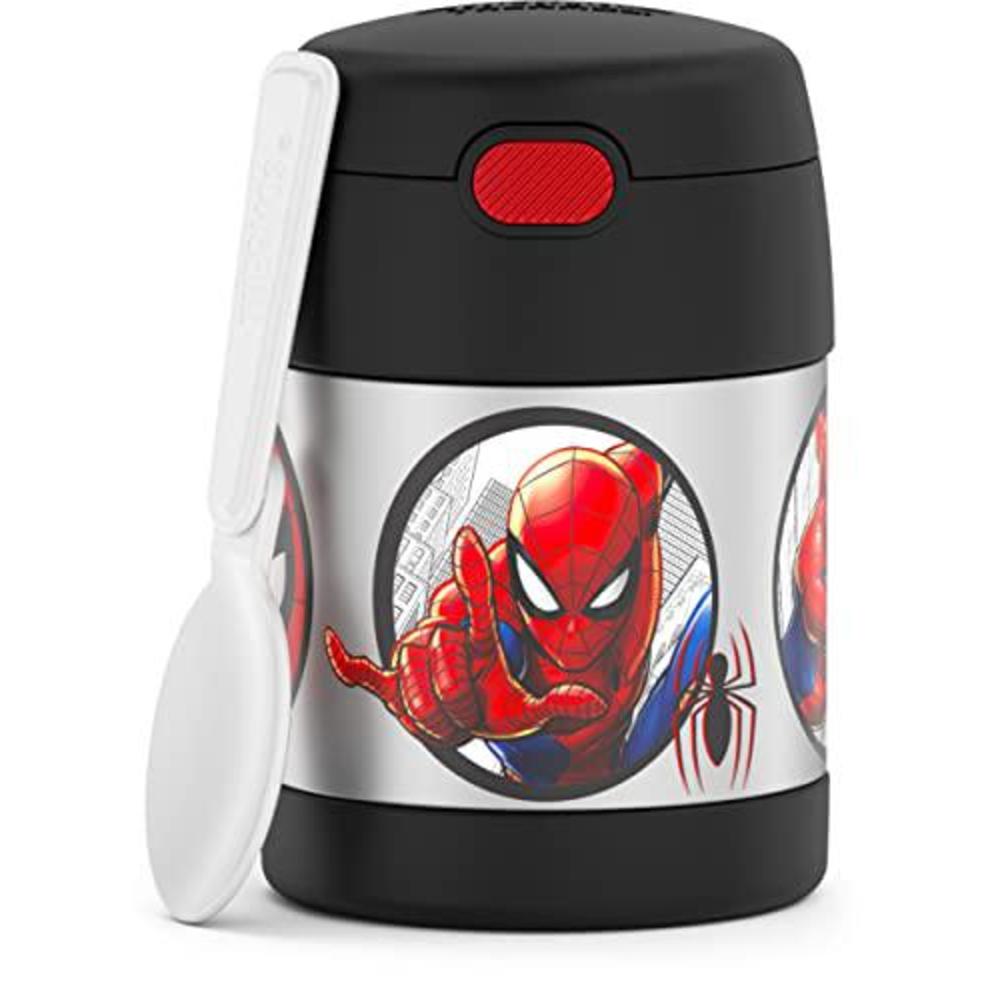 thermos funtainer 10 ounce stainless steel vacuum insulated kids food jar with spoon, spider-man