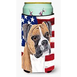caroline's treasures sc9113tbc usa american flag with boxer tall boy beverage insulator beverage insulator hugger, tall boy, 