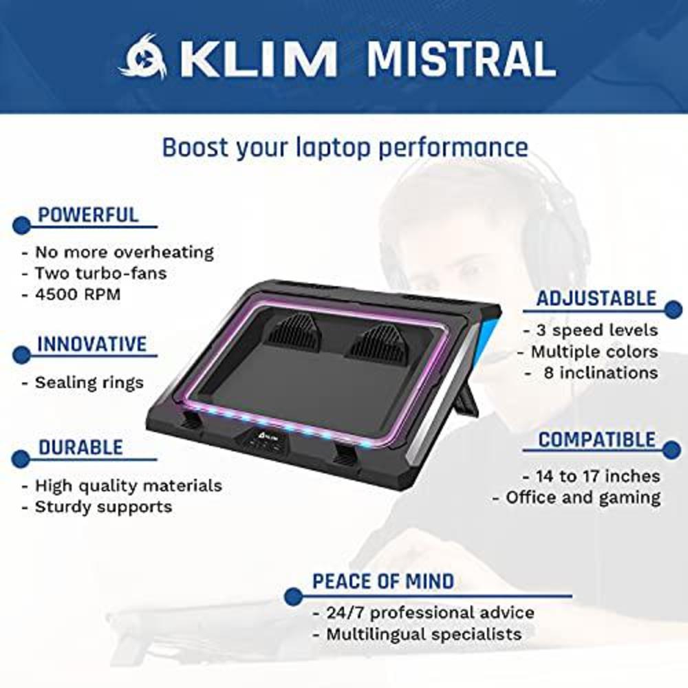 klim mistral laptop cooling pad | powerful turbo-fan (4500 rpm) laptop cooler | rubber ring seal for maximum performance | av