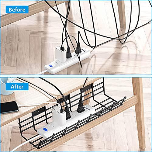 Delamu under desk cable management tray, 2 pack super sturdy desk wire management organizer, metal cord management rack, 34in cable 