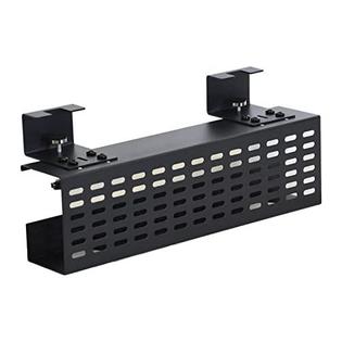 Aeons Under Desk Cable Management Tray Black Horizontal 16-inch Under Desk Removable C Clamp Mount Computer Cord Raceway and Modesty Panel