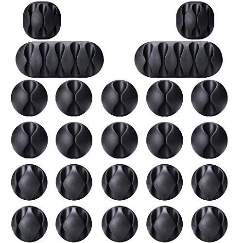 OHill cable clips, ohill 24 pack black adhesive cord holders, ideal cords management for organizing cable wires-home, office, car, 