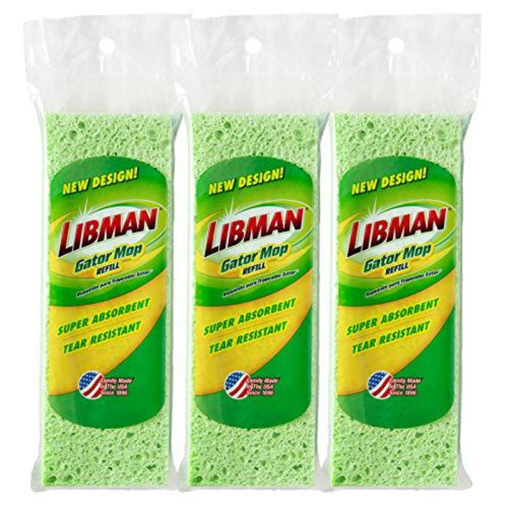 libman 3-pack gator mop refills, 8.75 in. sponge, green