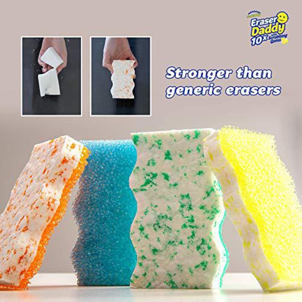 scrub daddy eraser sponge - eraser daddy 10x - durable melamine eraser, dual-sided scrubber, temperature controlled, water ac