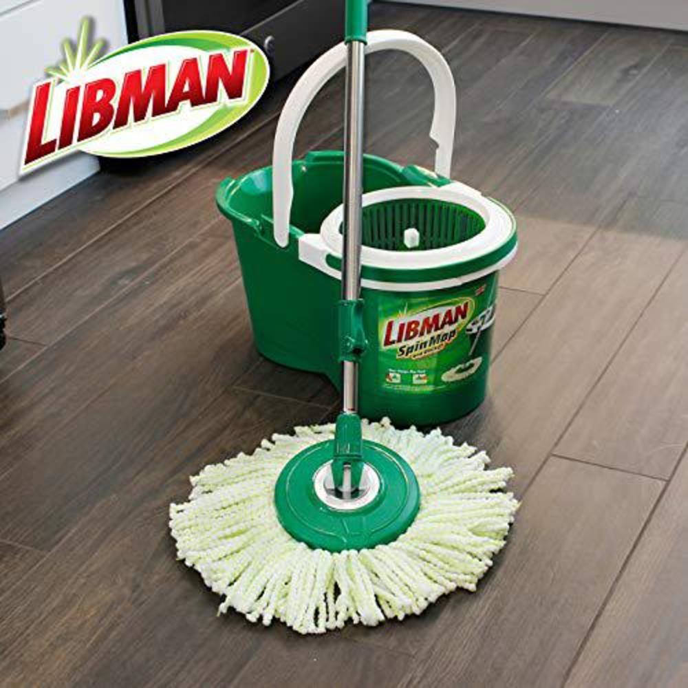libman all-in- one microfiber spin mop and bucket floor cleaning system, 2 gallons, green & white