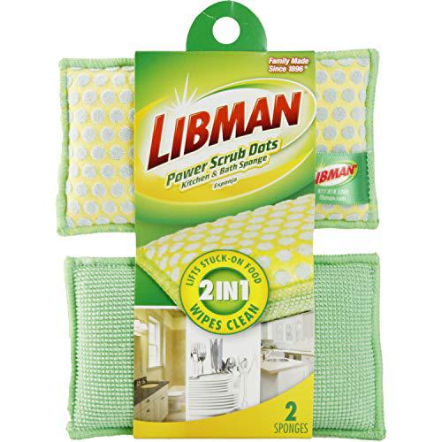libman 00336 power scrub dots kitchen and bath sponge 2 count