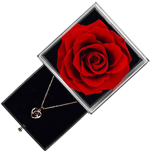 azkaqa preserved rose with love you necklace in 100 languages gift for her, enchanted real rose flower valentine's mother's day anni